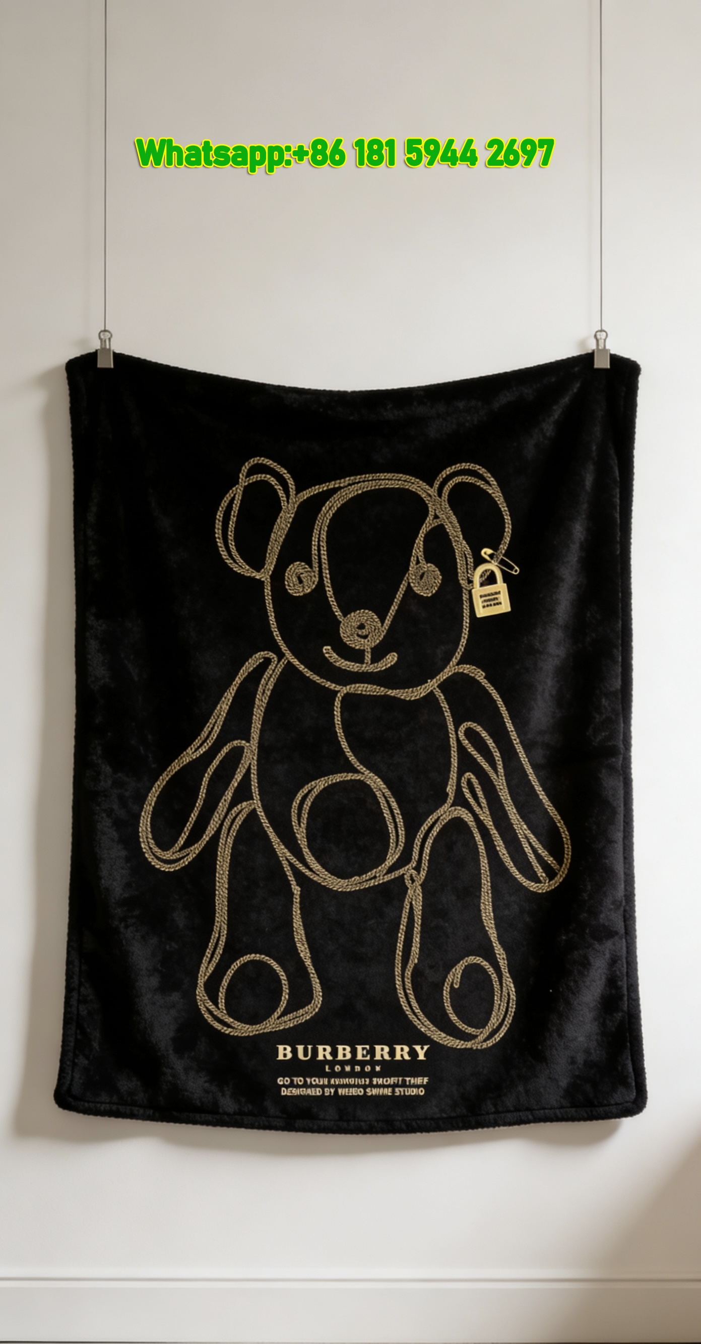 Burberry Chain Teddy Bear Flannel Sofa Throw Blanket B189